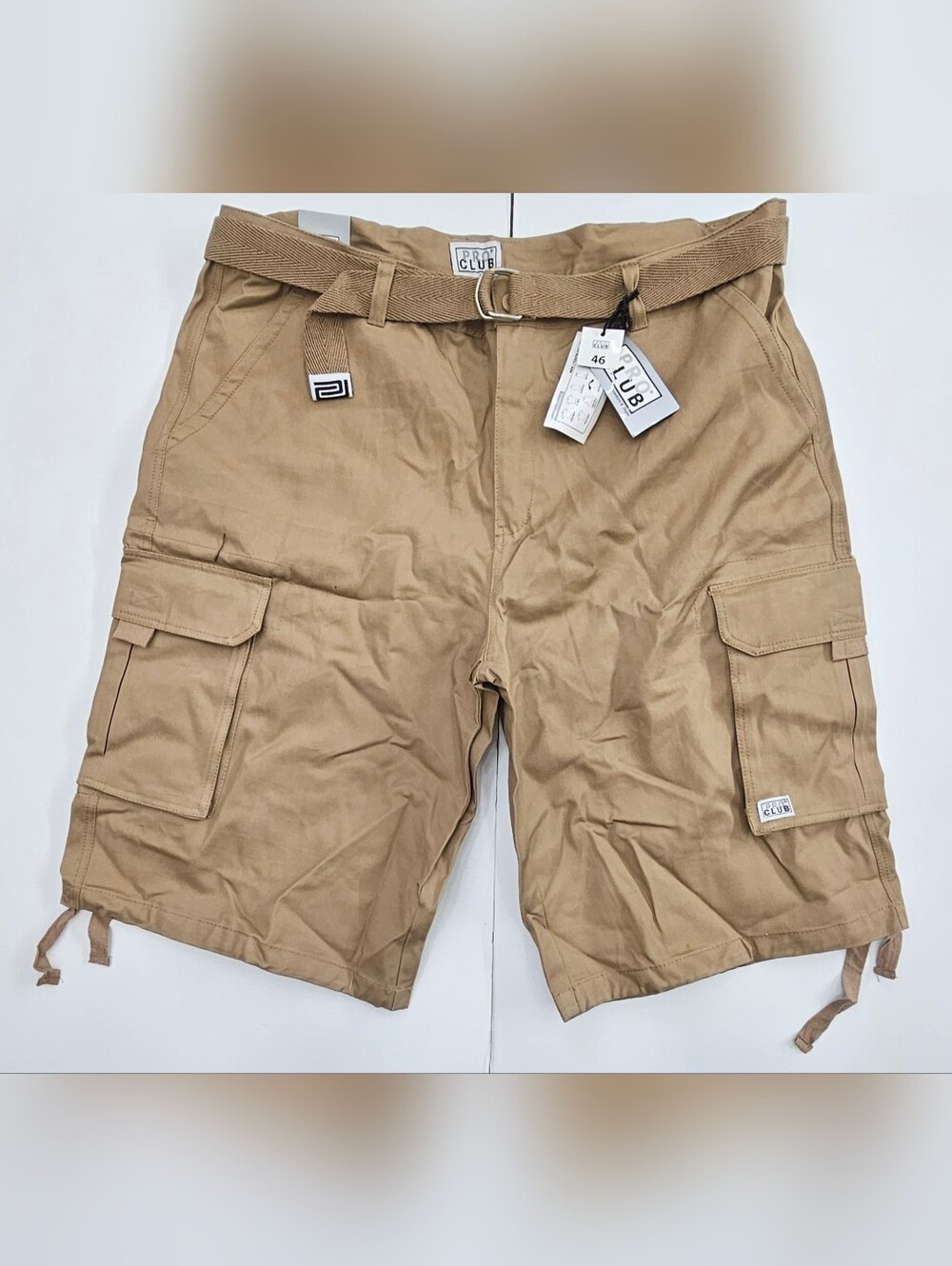 NWT Pro Club Men's Heavyweight Cotton Twill Cargo Shorts with Belt Khaki Size 46